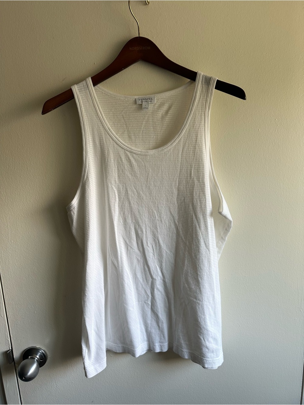 Sunspel White Textured Ribbed Tank Top US L